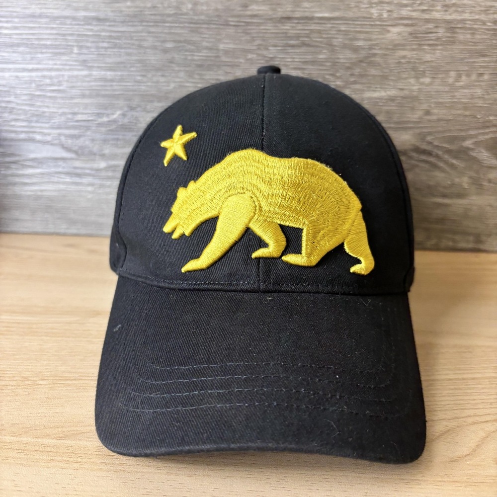 Robin Ruth California Hat Cap Strap Back Black Yellow Bear Star Embroidered Mens